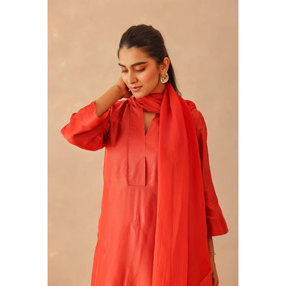 Masoomm Scarlet Red Sienna Embroidered Kurta with Pant and Dupatta (Set of 3)