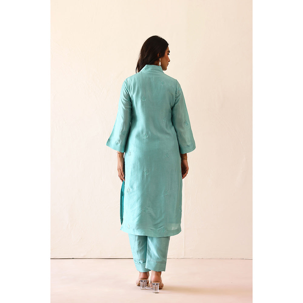 Masoomm Aqua Blue Sienna Embroidered Kurta with Pant and Dupatta (Set of 3)