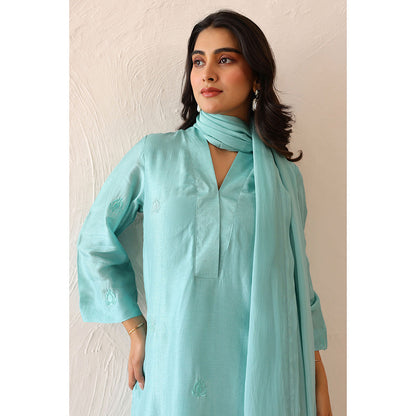 Masoomm Aqua Blue Sienna Embroidered Kurta with Pant and Dupatta (Set of 3)