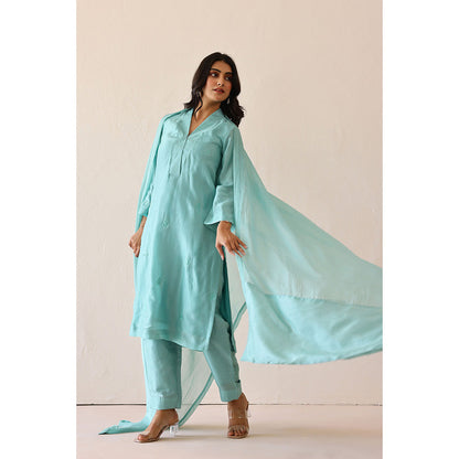 Masoomm Aqua Blue Sienna Embroidered Kurta with Pant and Dupatta (Set of 3)