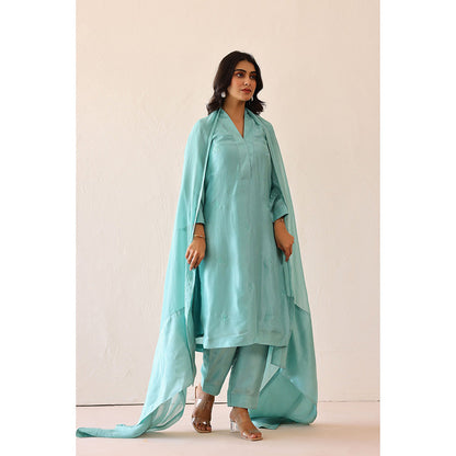 Masoomm Aqua Blue Sienna Embroidered Kurta with Pant and Dupatta (Set of 3)