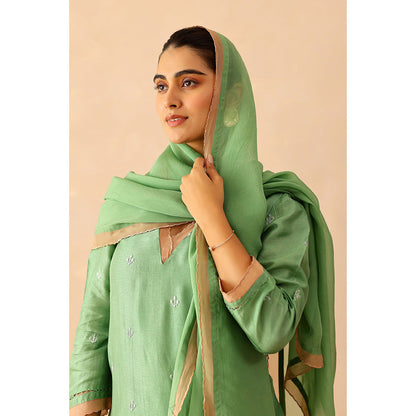 Masoomm Green Peony Embroidered Kurta with Pant and Dupatta (Set of 3)