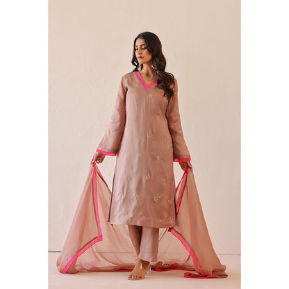Masoomm Mauve Peony Embroidered Kurta with Pant and Dupatta (Set of 3)