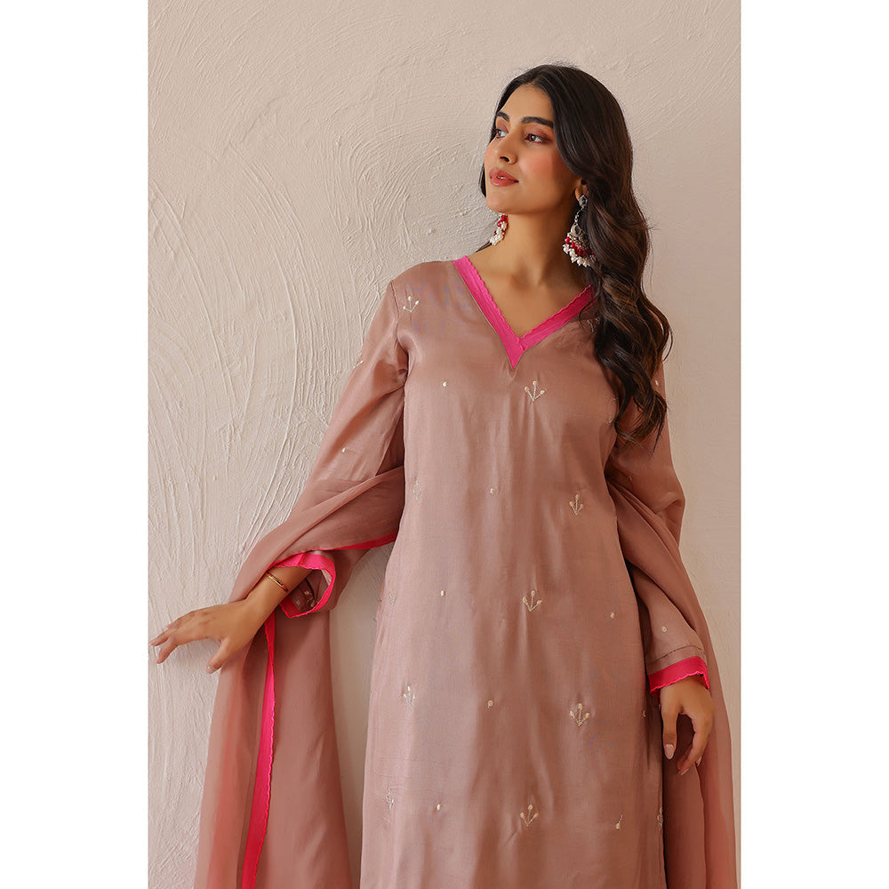 Masoomm Mauve Peony Embroidered Kurta with Pant and Dupatta (Set of 3)