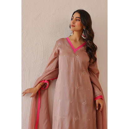 Masoomm Mauve Peony Embroidered Kurta with Pant and Dupatta (Set of 3)