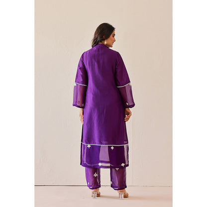 Masoomm Deep Purple Dandelion Embroidered Kurta with Pant and Dupatta (Set of 3)