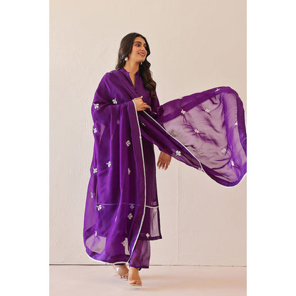 Masoomm Deep Purple Dandelion Embroidered Kurta with Pant and Dupatta (Set of 3)