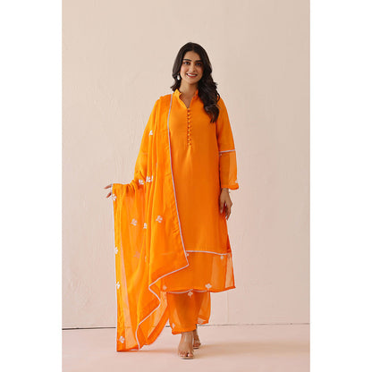 Masoomm Pale Orange Dandelion Embroidered Kurta with Pant and Dupatta (Set of 3)