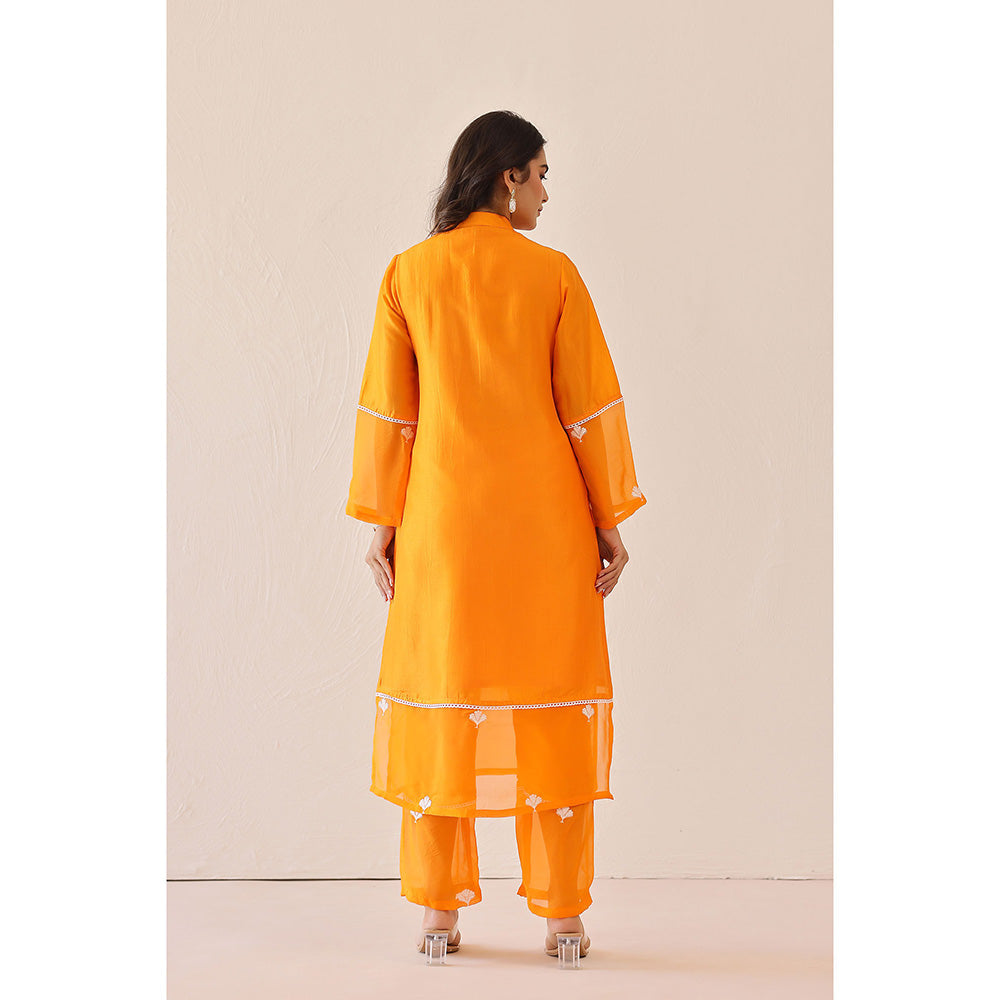 Masoomm Pale Orange Dandelion Embroidered Kurta with Pant and Dupatta (Set of 3)