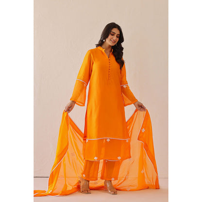 Masoomm Pale Orange Dandelion Embroidered Kurta with Pant and Dupatta (Set of 3)