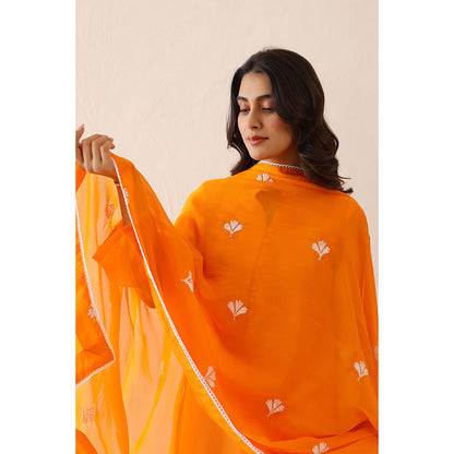 Masoomm Pale Orange Dandelion Embroidered Kurta with Pant and Dupatta (Set of 3)