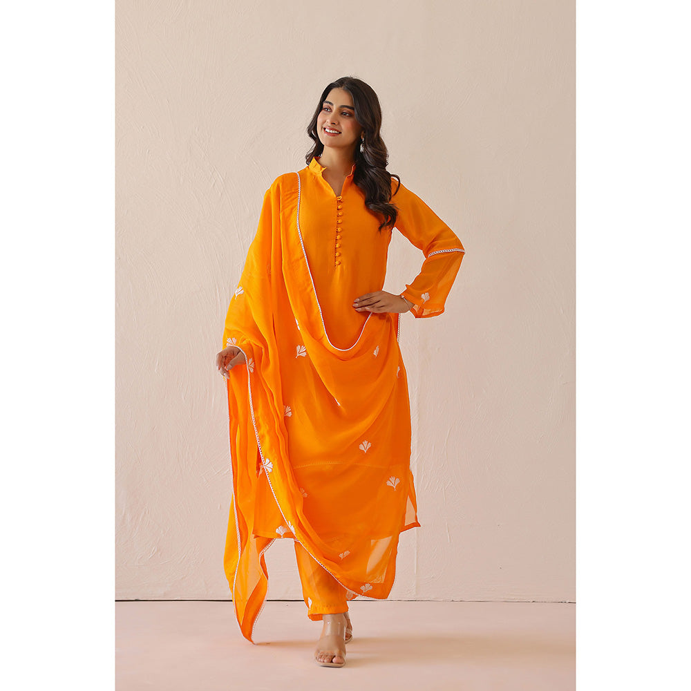 Masoomm Pale Orange Dandelion Embroidered Kurta with Pant and Dupatta (Set of 3)