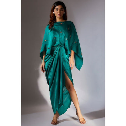 Masumi Mewawalla Teal Green Embellished Drape Dress