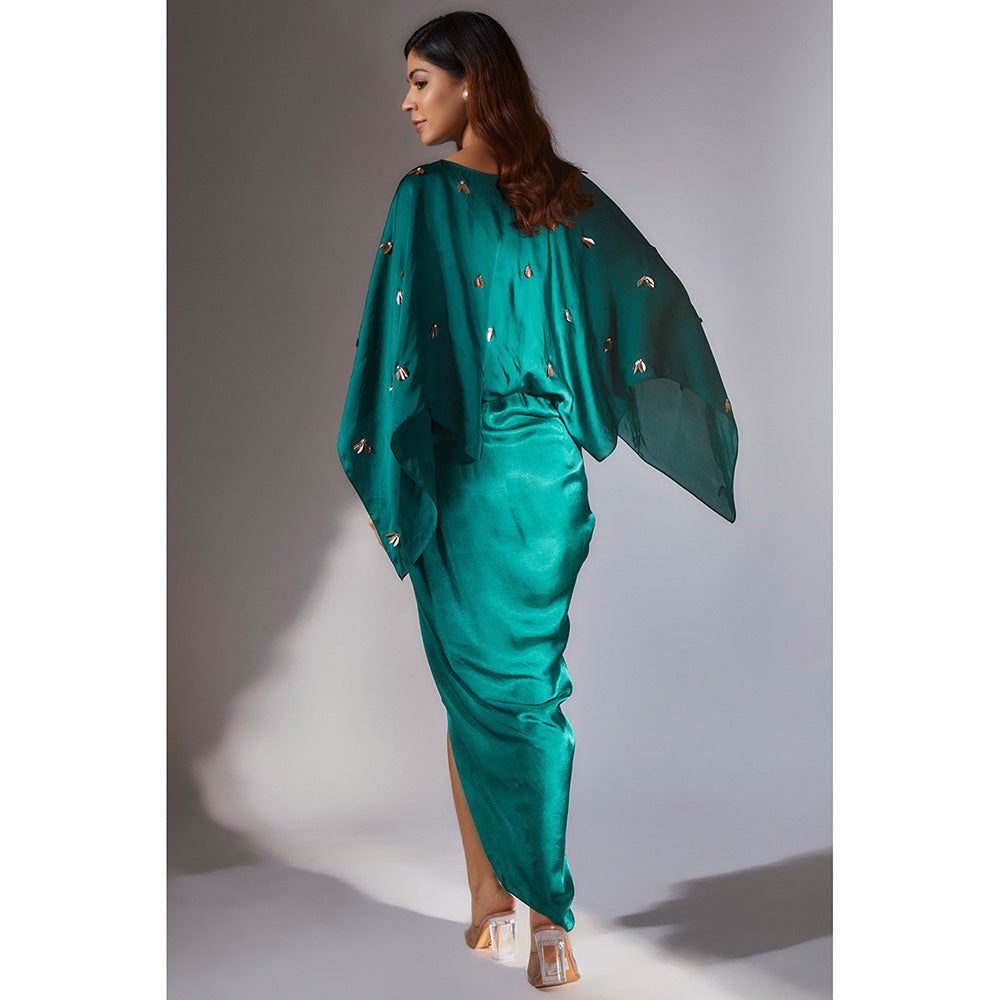 Masumi Mewawalla Teal Green Embellished Drape Dress
