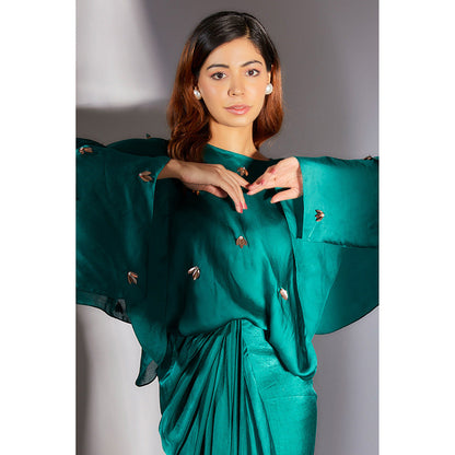 Masumi Mewawalla Teal Green Embellished Drape Dress