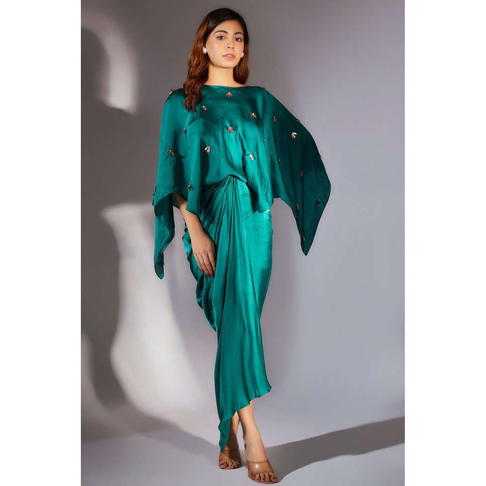 Masumi Mewawalla Teal Green Embellished Drape Dress