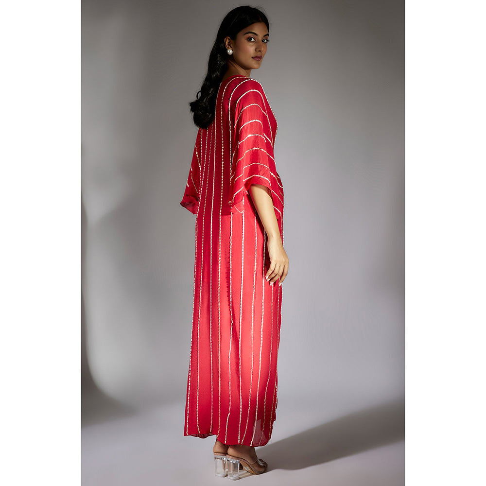 Masumi Mewawalla Red Embroidered Drape Dress (Set of 2)