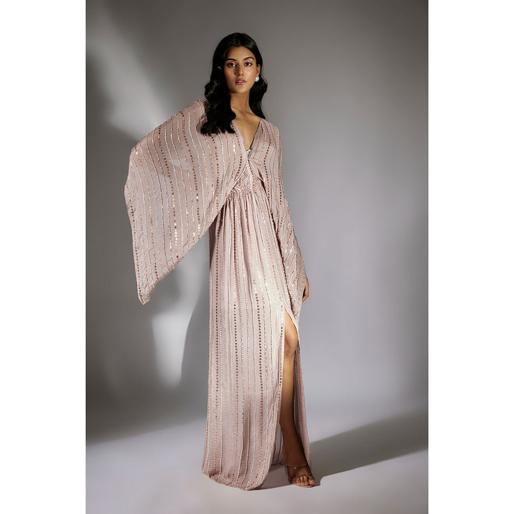 Masumi Mewawalla Beige Embroidered Drape Dress (Set of 2)