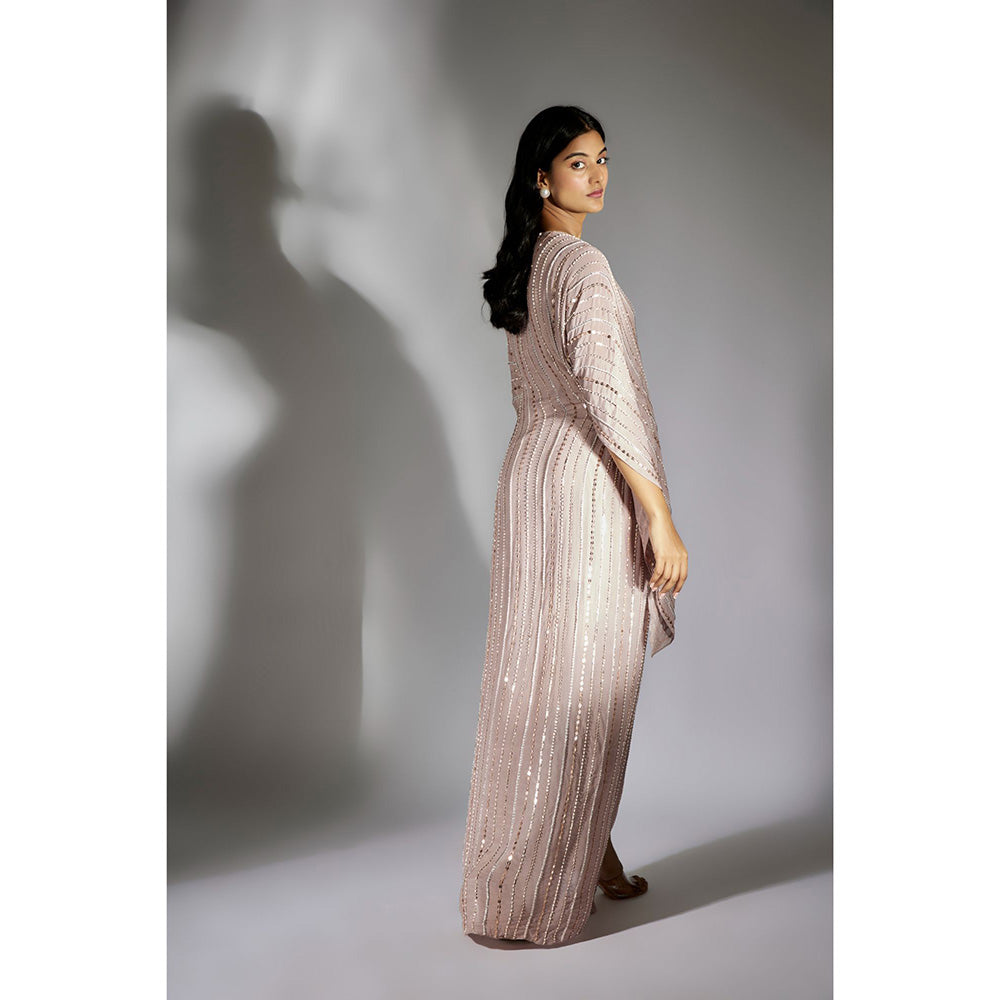 Masumi Mewawalla Beige Embroidered Drape Dress (Set of 2)