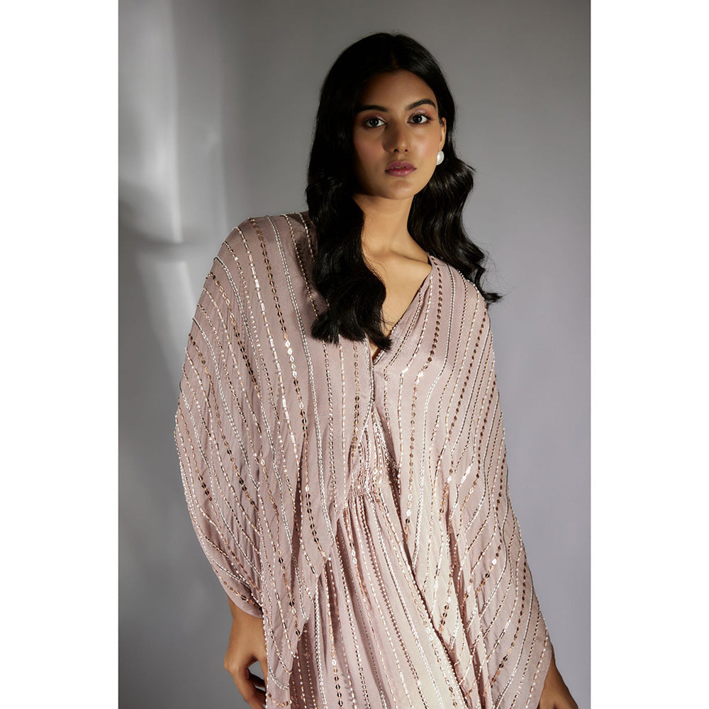 Masumi Mewawalla Beige Embroidered Drape Dress (Set of 2)