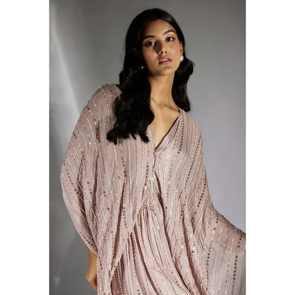 Masumi Mewawalla Beige Embroidered Drape Dress (Set of 2)