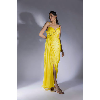 Masumi Mewawalla Yellow Solid Drape Corset Dress