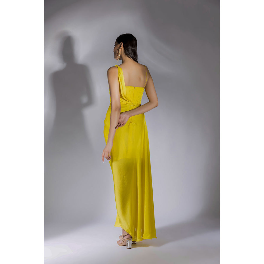 Masumi Mewawalla Yellow Solid Drape Corset Dress