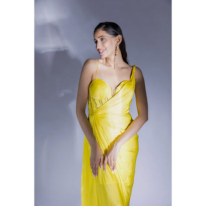 Masumi Mewawalla Yellow Solid Drape Corset Dress