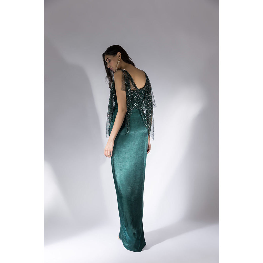 Masumi Mewawalla Bottle Green Embroidered Drape Dress