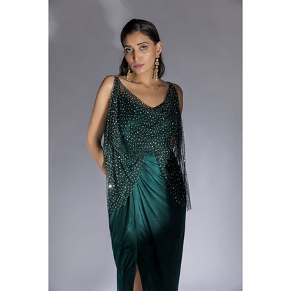 Masumi Mewawalla Bottle Green Embroidered Drape Dress