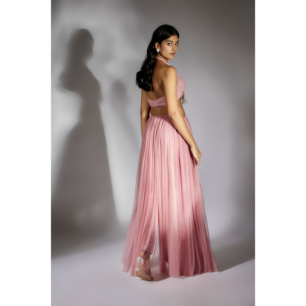 Masumi Mewawalla Onion Pink Embellished Ruched Pant (Set of 2)