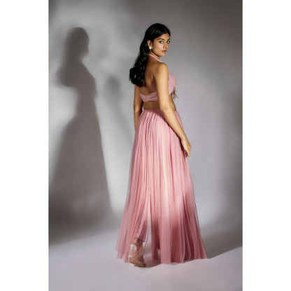 Masumi Mewawalla Onion Pink Embellished Ruched Pant (Set of 2)