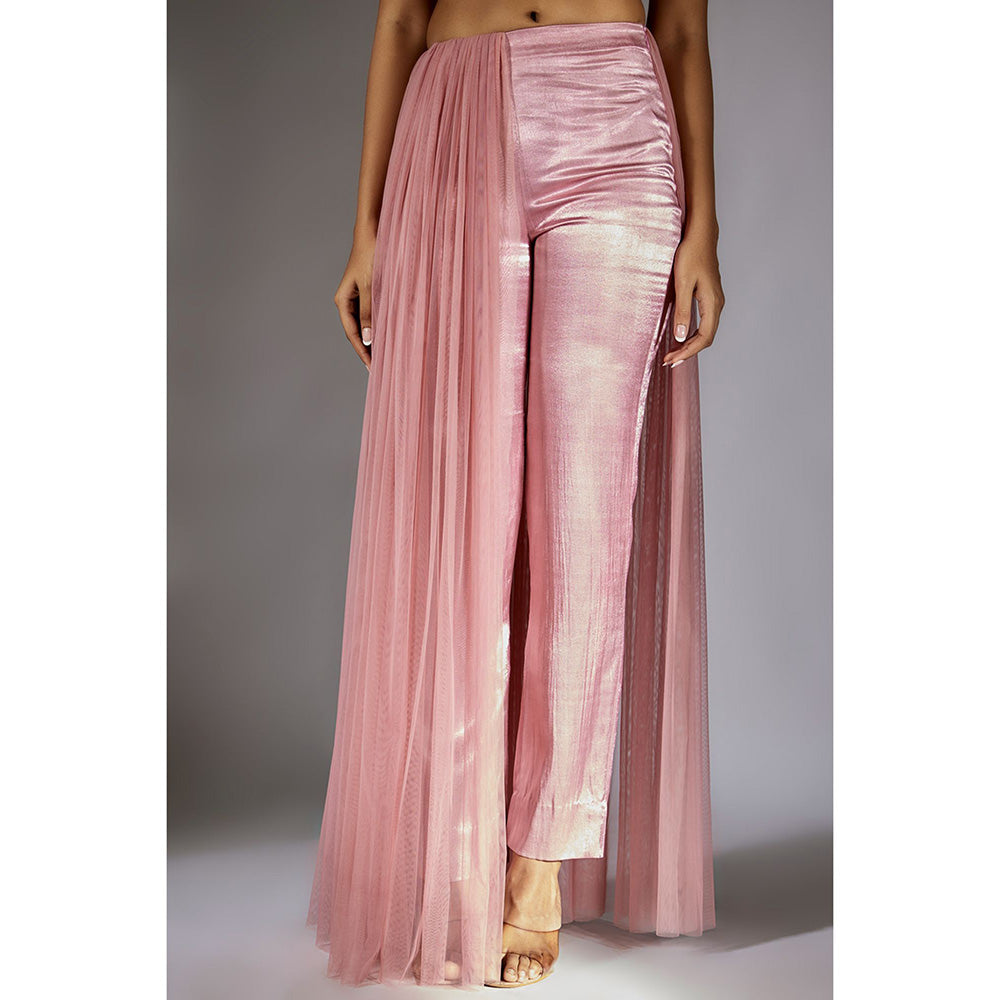 Masumi Mewawalla Onion Pink Embellished Ruched Pant (Set of 2)