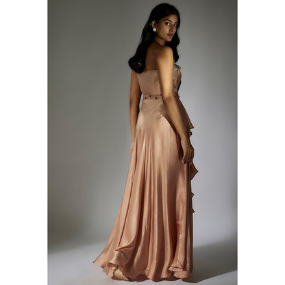 Masumi Mewawalla Beige Embellished Drape Dress