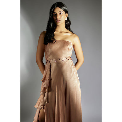 Masumi Mewawalla Beige Embellished Drape Dress