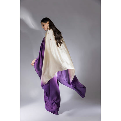 Masumi Mewawalla Purple And Beige Ombre Printed Skirt With Cape (Set of 3)