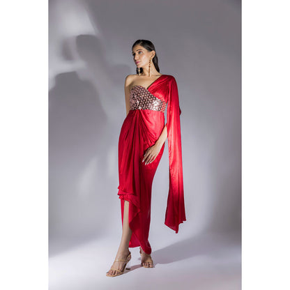 Masumi Mewawalla Red Embellished Drape Dress