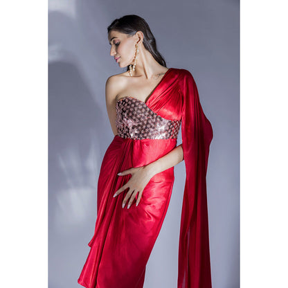 Masumi Mewawalla Red Embellished Drape Dress