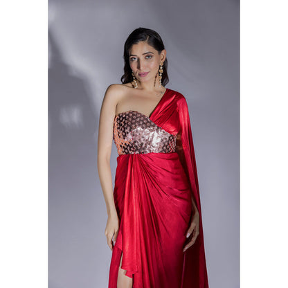 Masumi Mewawalla Red Embellished Drape Dress