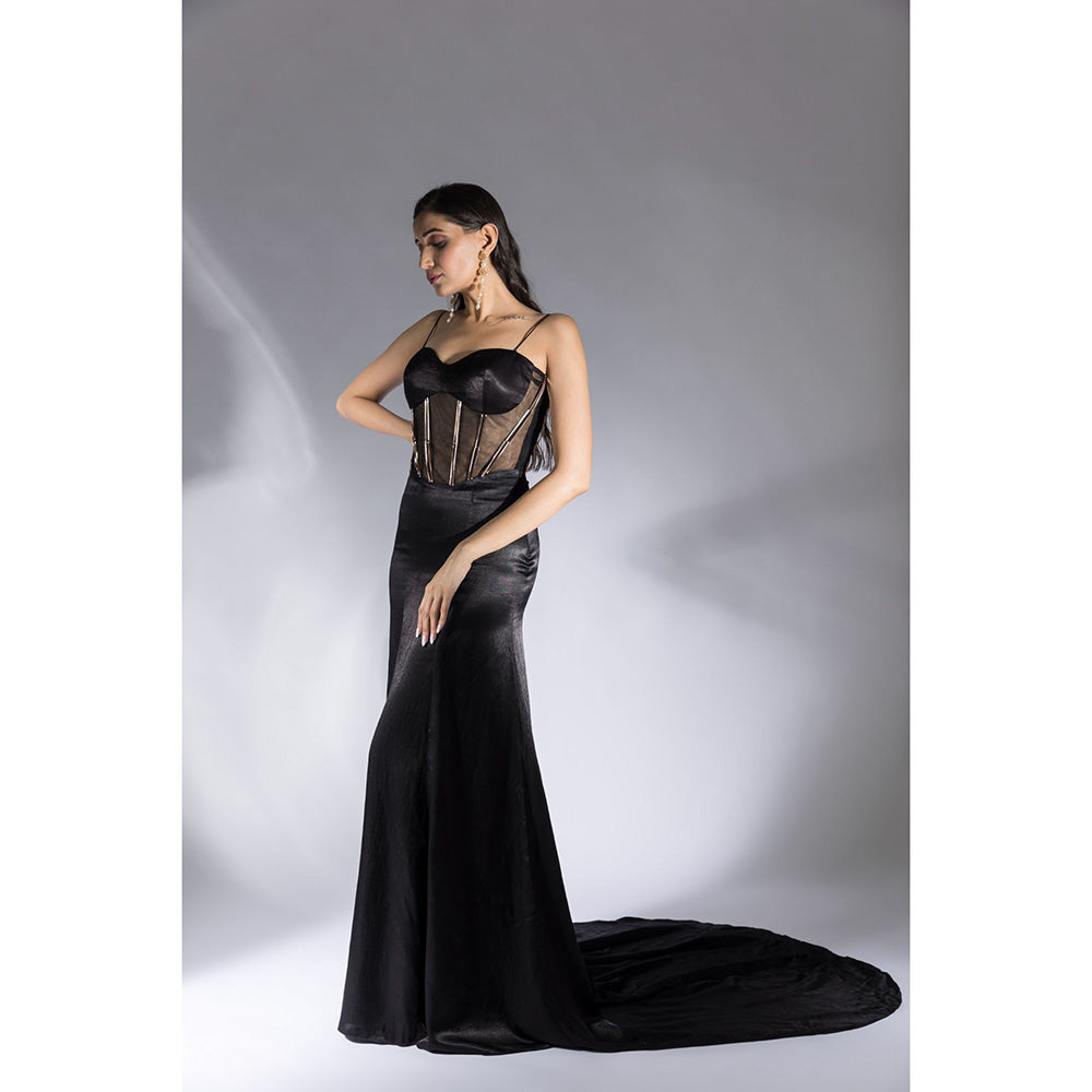 Masumi Mewawalla Black Solid Corset Gown