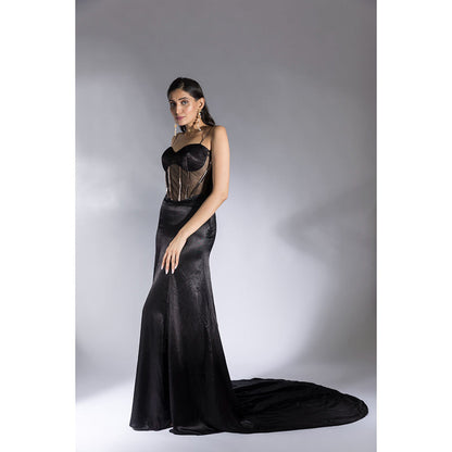 Masumi Mewawalla Black Solid Corset Gown