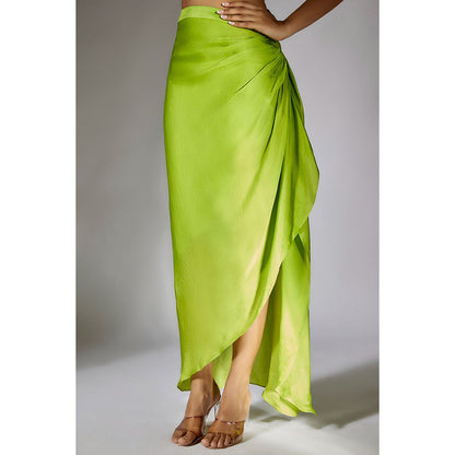 Masumi Mewawalla Green Ruched Top With Drape Skirt (Set of 2)