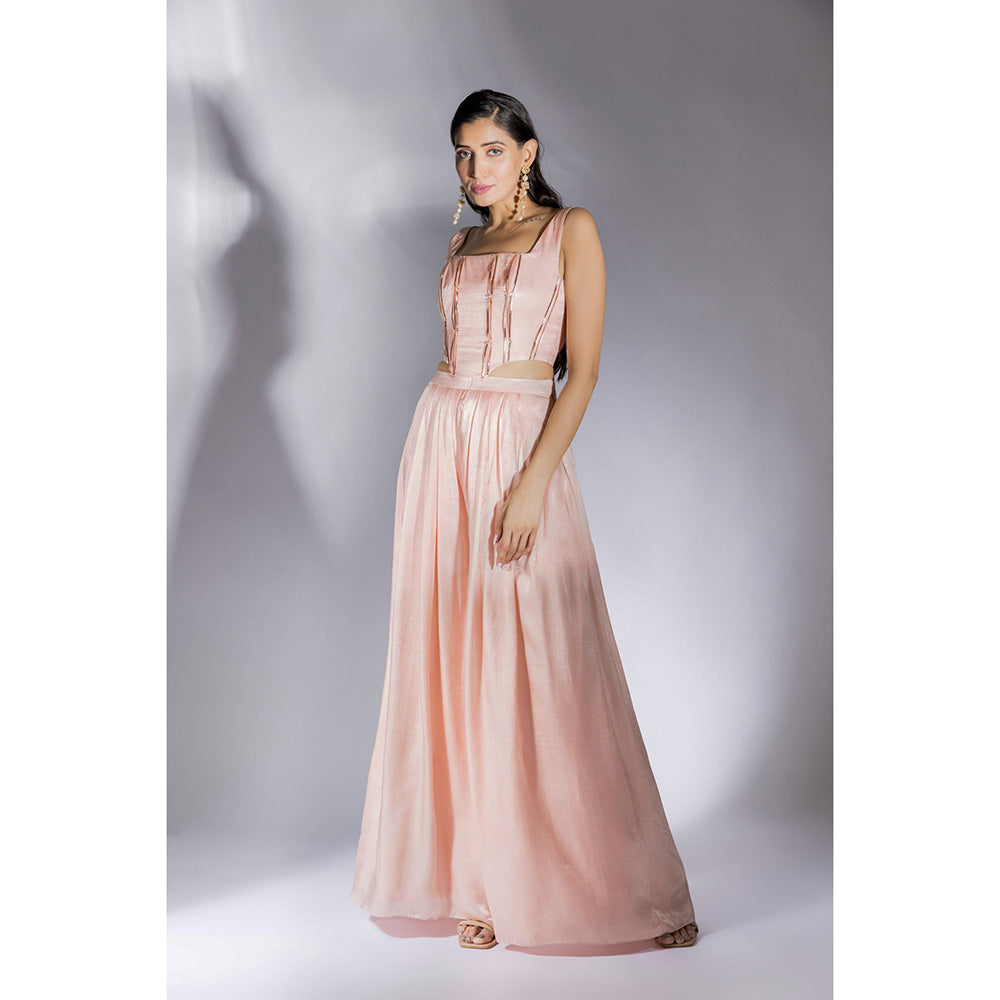 Masumi Mewawalla Peach Pink Stripes Corset With Pant (Set of 2)