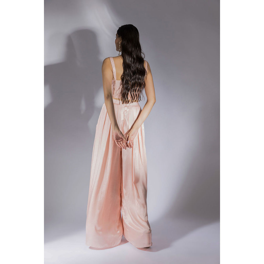 Masumi Mewawalla Peach Pink Stripes Corset With Pant (Set of 2)