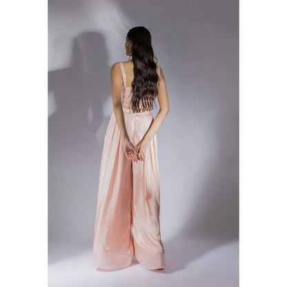 Masumi Mewawalla Peach Pink Stripes Corset With Pant (Set of 2)