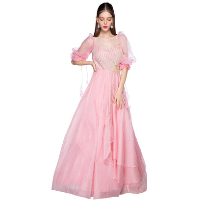 Masumi Mewawalla Rose Pink Sequins & Embroidered Gown