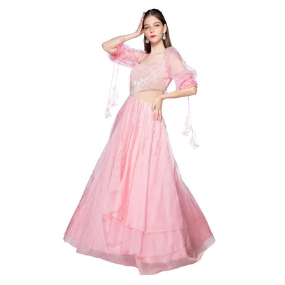 Masumi Mewawalla Rose Pink Sequins & Embroidered Gown
