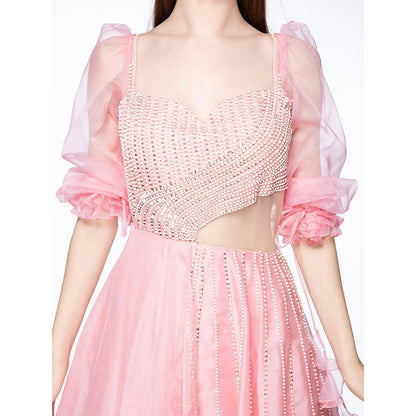 Masumi Mewawalla Rose Pink Sequins & Embroidered Gown