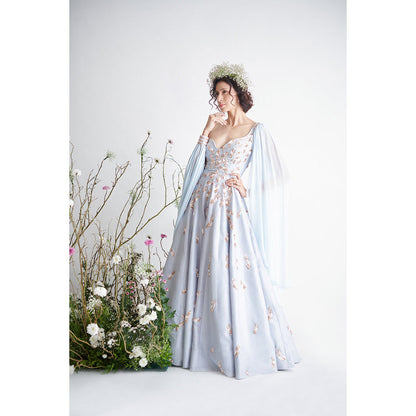 Masumi Mewawalla Light Blue Embroidered & Sequins Draped Gown