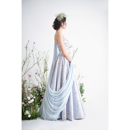 Masumi Mewawalla Light Blue Embroidered & Sequins Draped Gown